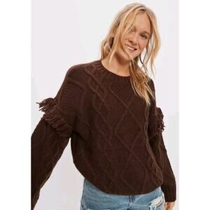 American Eagle fringe sleeve sweater women’s Small Brown